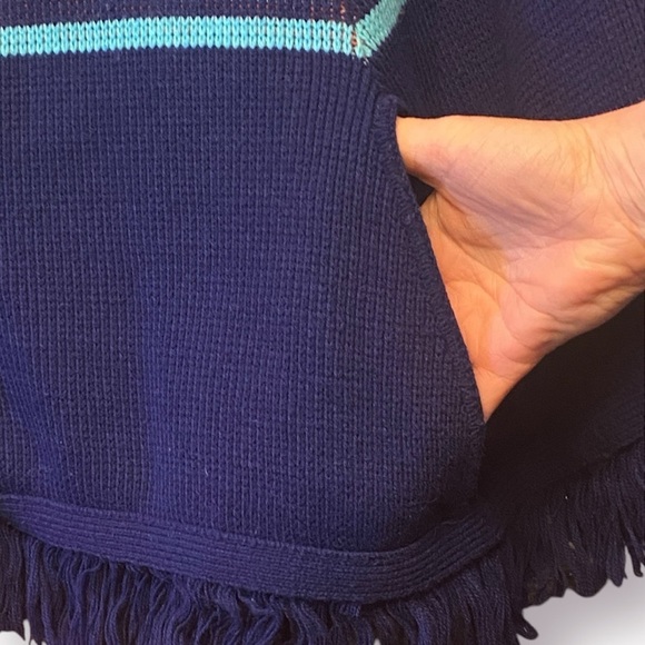 Vintage Geometric Knit Shawl Cardigan Poncho OS - Picture 3 of 6